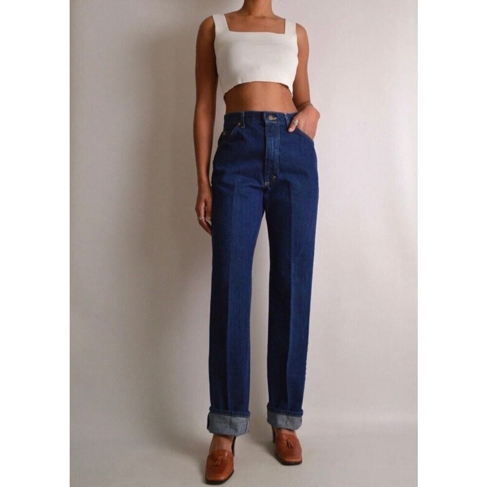 Vtg Lee Jrs Size 9P Petite 26 Jeans 80s Tapered Leg High Rise Rigid Denim Riders